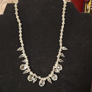 Elegant Vintage 1920's Clear Faceted Crystal Beaded Necklace Silver